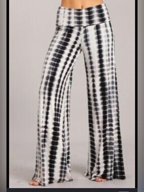 High-Rise Black & White Tie-Dye Wide Leg Pants